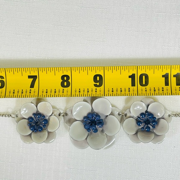 FLORAL ENAMEL NECKLACE silver GREY BLUE retro vintage UNIQUE dressy to casual - Picture 7 of 8